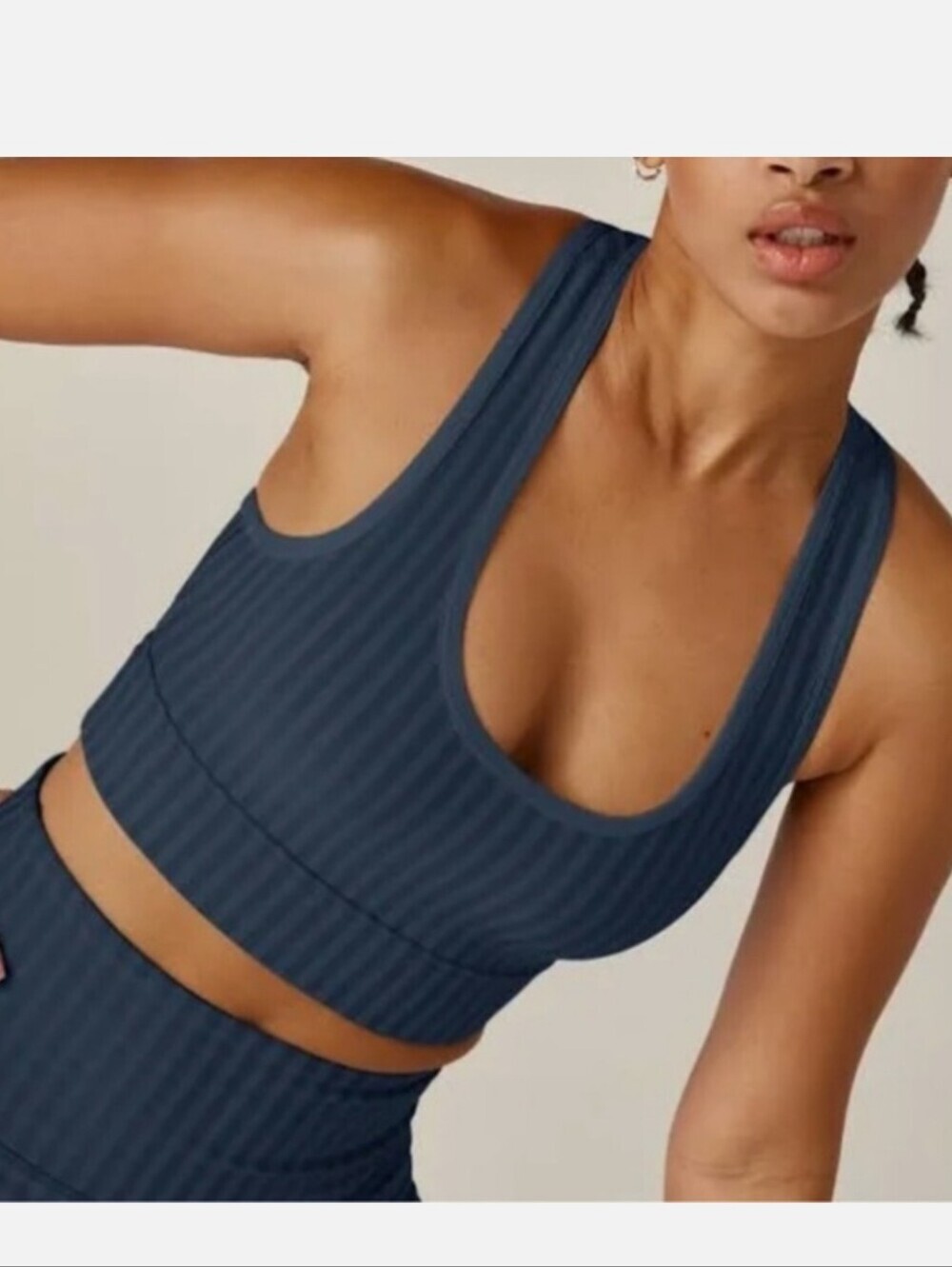 Beyond Yoga Striped Jacquard Work It Over Long Line Bra Sz M